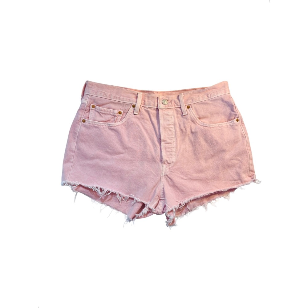 Levis 501 Original High Rise Cut Off Denim Shorts Pink W33